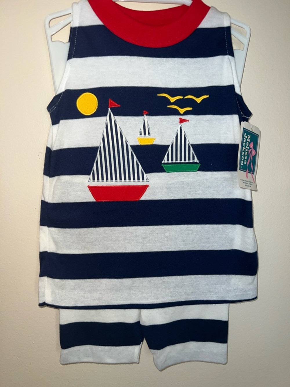 Vintage Kids Nautical Stripe Sailboat Tank & Short Set Navy/White